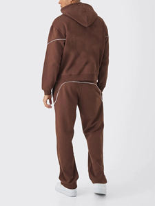 Men's Brown Hooded Sweatshirt Set With <b>White</b> Stripe Casual Autumn Wear FRENCH TERRY 100% Cotton Printed Logo Front - Product Image 4