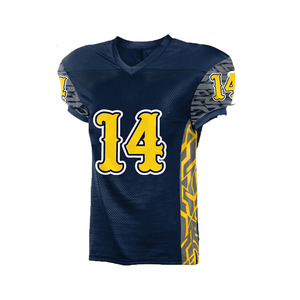 Customized Breathable American Football Uniform Set Men's Navy Blue White 24 Polyester V <b>Neck</b> Short Sleeve Jersey Pants - Product Image 4