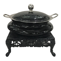 Plat à réchaud vintage en métal argenté avec support décoratif pour buffets