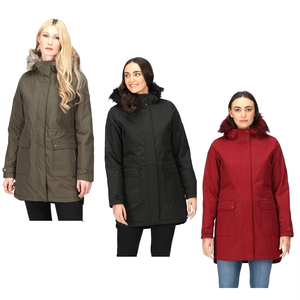 Women Winter Parka <b>Jacket</b> <b>Fur</b> Trim Hood Regular Length Waterproof Genuine Leather Shell Breathable Cotton Filling Solid Color - Product Image 1
