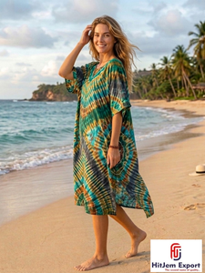 Printed Women <b>Kaftan</b> Dress Lightweight Comfortable Beach Wear Loose Fit Elegant <b>Summer</b> Style Custom Bulk Manufacturing Supply - Product Image 3