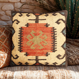 Ensemble de coussins carrés de luxe en jute et laine, motif géométrique multicolore, écologique, décoration intérieure, fabriqué en Inde - Product Image 2