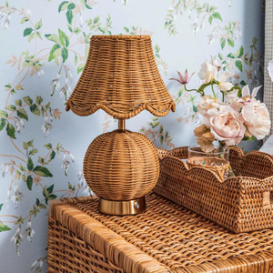 Modern Scalloped Rattan <b>Table</b> Lamp Minimalist Lighting Decor For Bedroom Living Room Handmade Eco Friendly Lamp For Home Styling - Product Image 5