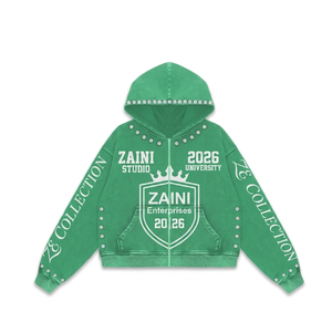 Sudadera con capucha completa para hombre, 320 GSM, 80% algodón, 20% poliéster, forro polar tejido, invierno, rosa, con pedrería bordada personalizada, estampado de calidad premium - Product Image 1