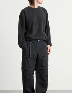 <b>Mens</b> Black Polar Fleece Crewneck Sweatshirt Drop Shoulder Oversized <b>Thermal</b> Pullover Loose Fit Casual Winter Outdoor <b>Top</b> - Product Image 2