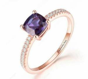Alexandrite Engagement Ring Rose Gold Vintage <b>Unique</b> Engagement Ring Art Deco Wedding Ring <b>For</b> Women, Cushion Cut Ring <b>for</b> <b>Her</b> - Product Image 4