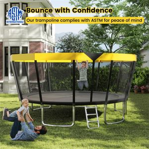 Trampoline de loisirs familial d'extérieur de 16 pieds avec filet de sécurité à 360 degrés, cadre de 18 pieds, cadre de 14 pieds, capacité de 150 kg pour utilisation en extérieur - Product Image 4