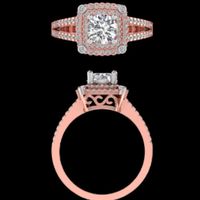 Bague de fiançailles en or rose avec diamant de laboratoire taille brillant, anneau à double sangle pavé, plaqué or, bijoux de luxe pour femme
