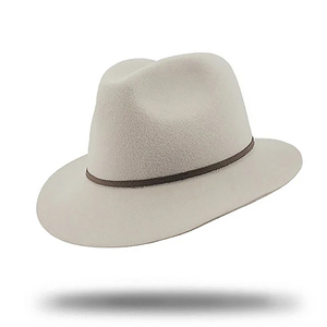 White 100% Wool Fedora <b>Hat</b> with Brown Ribbon <b>Band</b> Hand Embroidery Unisex Casual Wide Brim Four Seasons Fashion Accessory - Product Image 1