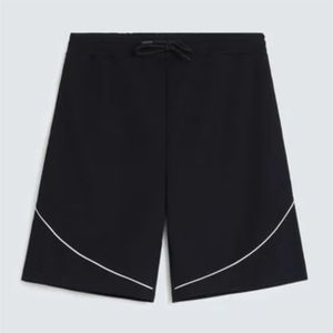 Men's <b>Black</b> Drawstring Bermuda Shorts Mid Waist Casual Sport Wear Breathable Knitted Polyester Shorts For Unisex - Product Image 1