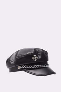 SPLENDID APPAREL Gorra de Béisbol Unisex Negra 100% Algodón de 5 Paneles con Emblema Metálico de Cadena Plateada Estilo Punk Casual Ajustable - Product Image 2