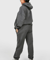 Ensemble de survêtement pour femme en coton épais, deux pièces, uni, avec sweat à capuche oversize