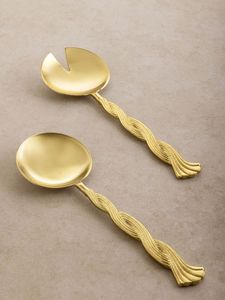 Juego de servidores de ensalada de metal con acabado plateado minimalista moderno, con mango largo para un uso cómodo durante la recepción de bodas - Product Image 3