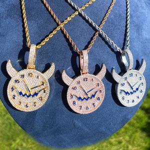 Collier pendentif argenté plaqué rhodium style hip-hop pour homme Demon Time Iced Out, idéal pour les soirées - Product Image 3