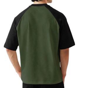 Camiseta Raglán para Hombre, Manga Corta, Cuello Redondo, Color en Contraste, Tejido Ecológico, Estilo Urbano, 100% Algodón, Verde Oliva, Negro, Dos Piezas, 220g - Product Image 2