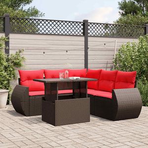 Set divano in Poly Rattan marrone da 6 pezzi con cuscini divani da giardino - Product Image 1