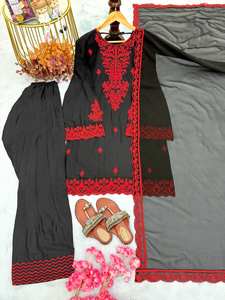 Conjunto de Vestido y Pantalón de Fiesta Moderno con Bordado Intenso en Tela de Satén de Seda BLOSSOM FABRIC, con Dupatta, para Todas las Temporadas, Traje Listo para Usar - Product Image 2