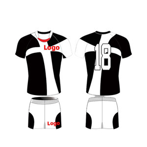 Conjunto de Camiseta de Rugby Sublimada Personalizada, Blanca y Azul, Cuello Redondo, Manga Corta, Secado Rápido, Transpirable, Ecológica, Cintura Elástica, para Adultos - Product Image 1