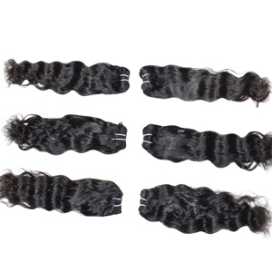 Cheveux humains indiens Remy de qualité supérieure en gros, paquet de cheveux ondulés naturels, cuticules alignées, noir, tissage, extensions de fabrication - Product Image 3
