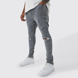 Pantalon en jean stretch slim fit pour homme, gris délavé vintage, effet usé, vente en gros - Product Image 1