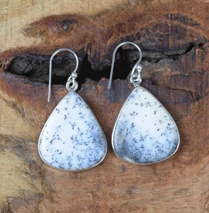 Pendientes Colgantes Hechos a Mano de Plata de Ley 925 Genuina con Gran Cabujón de Pera de Ágata Dendrítica Natural, Estilo Bohemio 1.5-2 - Product Image 6