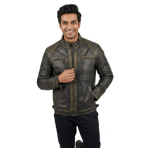 Brand New 2026 <b>Men's</b> Vintage Black Retro Casual Genuine Leather Zipper Closure Breathable <b>Sherpa</b> Lined Fur Trim <b>Jacket</b> - Product Image 1