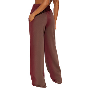 Pantalones de chándal personalizados con pedrería efecto desgastado para mujer, de algodón 100% de alto gramaje, cintura elástica, holgados, 380 g/m², de pierna ancha - Product Image 2