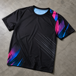 Unisex Black Sublimated Tennis <b>T</b>-<b>Shirt</b> Short Sleeve Geometric Print Moisture Wicking Relaxed Fit All Seasons Customizable Custom - Product Image 4