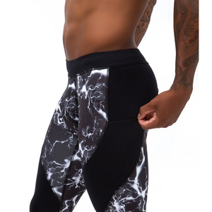 Leggings de Compresión Largos para Hombre, Estampado de Mármol Blanco y Negro, Cintura Elástica, Spandex, Nailon, Ropa Deportiva - Product Image 3