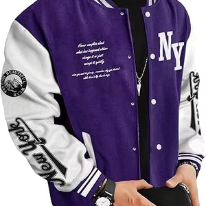 Veste d'hiver confortable pour homme, style Letterman, col rond, logo sur le devant, coupe-vent, respirante, séchage rapide, haute qualité, écologique, 100% coton - Product Image 1