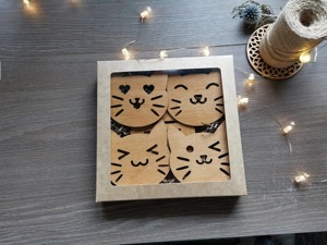 ชุดจานรองแก้วไม้ลายหน้าแมว ดีไซน์น่ารักสำหรับใช้ในบ้าน ห้องครัว สำนักงาน โต๊ะอาหาร ใช้สำหรับกาแฟ ชา เครื่องดื่ม เหมาะสำหรับเป็นของขวัญ - Product Image 5