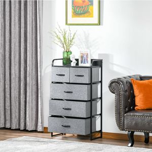 Comò grigio a 5 cassetti con struttura in acciaio in legno e Organizer a 4 livelli per uso camera da letto o corridoio - Product Image 4