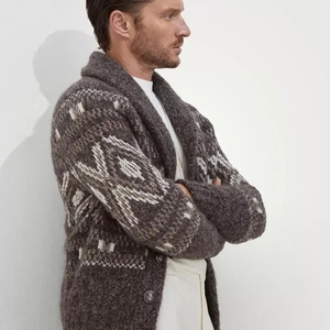 European Plus Size Men's & women's <b>Cardigan</b> for Autumn Winter Cross-Border Factory Wholesale Knitted with Warm Neck Front Logo - Product Image 4