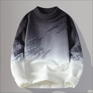 Pull en tricot noir surdimensionné pour homme avec franges, col rond, pull d'hiver anti-boulochage, coupe classique, couleur unie - Product Image 3