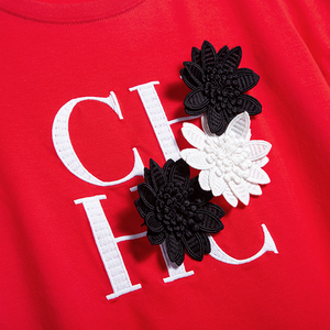 T-shirt décontracté pour femme, col rond, manches courtes, imprimé floral et lettres, coupe classique, en jersey de coton, printemps-été - Product Image 6