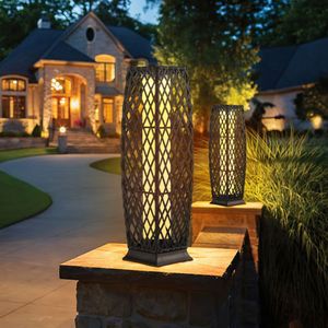 Set 2 pezzi lampade da terra in vimini diamantate ad energia solare con luci solari da giardino a LED - Product Image 6