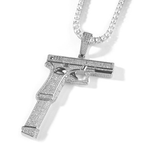 Pendentif pistolet Hip Hop unisexe en argent sterling 925 plaqué or 14 carats avec diamant Moissanite, style rétro classique, bijoux tendance pour femme - Product Image 2