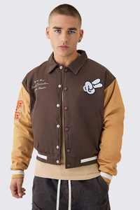 Veste de sport NESTA SPORTS personnalisée avec logo, style streetwear, unisexe, broderie chenille, patch, polaire et cuir, coupe bomber ample, col en twill - Product Image 3