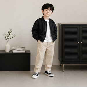 Kids Korean Wide Leg Casual Trousers for Boys Khaki Anti-Pilling Woven Cotton/Polyester Blend Button Fly Pants - Product Image 1