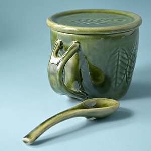 Green Bliss Glazed Ceramic Mug <b>Set</b> of 2 300ml Capacity <b>Microwave</b> Safe Heart and Fruits Pattern for Coffee and Tea - Product Image 4