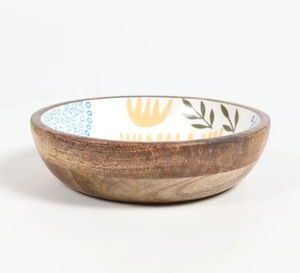 Tazón de madera hecho a mano con diseño floral estilo bohemio para frutas y aperitivos, vajilla para el hogar y la cocina. - Product Image 4