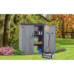 โรงเก็บของกลางแจ้งขนาด 5.3 ฟุต x 4.6 ฟุต หลังคาแอสฟัลตกันน้ำ พร้อมตัวล็อคสองชั้น ขนาดสูง 5.3 ฟุต x กว้าง 4.6 ฟุต สำหรับจัดเก็บอุปกรณ์ทำสวน - Product Image 2