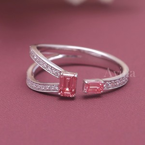 IGI Certified Fancy Pink Lab Grown Diamond Open <b>Ring</b> 18K Gold Emerald Cut Toi Et Moi <b>Adjustable</b> <b>Ring</b> - Product Image 1
