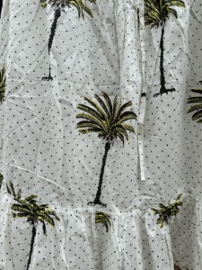 <b>White</b> Tropical Palm Print A-Line <b>Midi</b> <b>Skirt</b> Elastic Waist Cotton Casual Summer Women's <b>Skirt</b> - Product Image 3