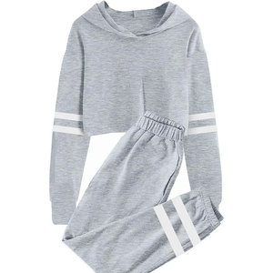 Conjunto Deportivo Gris con Capucha para Mujer, Manga Larga, Color Sólido, Estilo Casual para Otoño, con Bolsillos Laterales, Cintura Elástica, Trajes de Algodón para Niños - Product Image 1