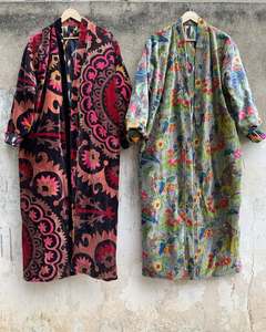 ชุดคลุมกิโมโนผ้ากำมะหยี่พิมพ์ลายอินเดียขายส่ง พร้อมเข็มขัด ชุดคลุมฤดูหนาวสำหรับทุกเพศ ชุดนอนกิโมโนยาวทำมือสำหรับผู้หญิง - Product Image 4