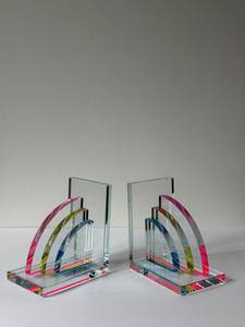 Modern Clear Acrylic Bookend Set For Heavy Bookshelves Home Office Decorative Organizer Display - Product Image 4