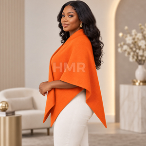 HMR Sorority Sisterhood Orange Wool Blend <b>Poncho</b> Shawl With Batwing Sleeve Casual Winter Wear For <b>Women</b> - Product Image 4