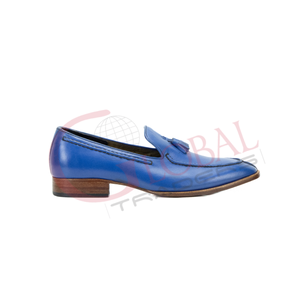 Mocassins pour hommes en cuir de vachette véritable, à enfiler, design décontracté, couleur bleue - Product Image 6