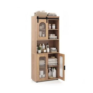 Armoire de rangement autoportante moderne de 59 pouces avec porte coulissante et pieds réglables, armoire de sol assemblée pour salle de bain et salon - Product Image 4